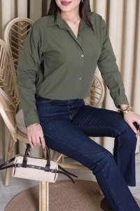 Oversize Poplin Kadın Gömlek Haki - 80245.2118.