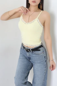 Önü Arkası Ve Eteği Dantelli Ribana Atlet Sarı - 22052.200.