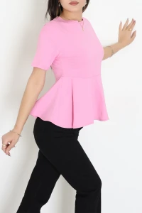 Bisiklet Yaka Volanlı Pamuk Penye Bluz Pembe - 22173.200.