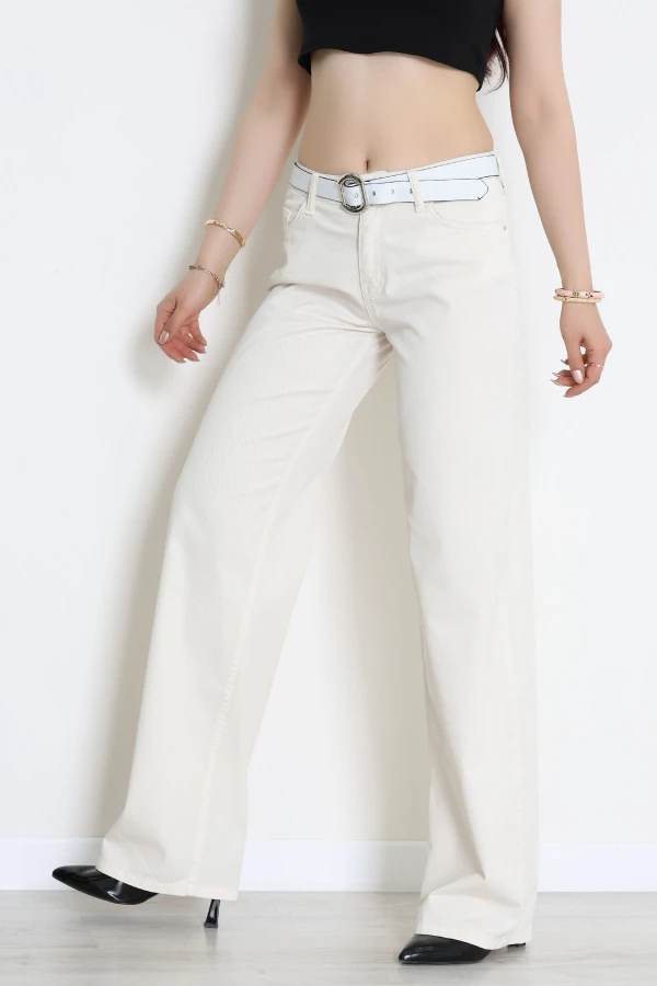 Kemerli Palazzo Kot Pantolon Taş - 3012931.1968.