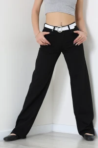 Kemerli Palazzo Kot Pantolon Siyah - 3012931.1968.