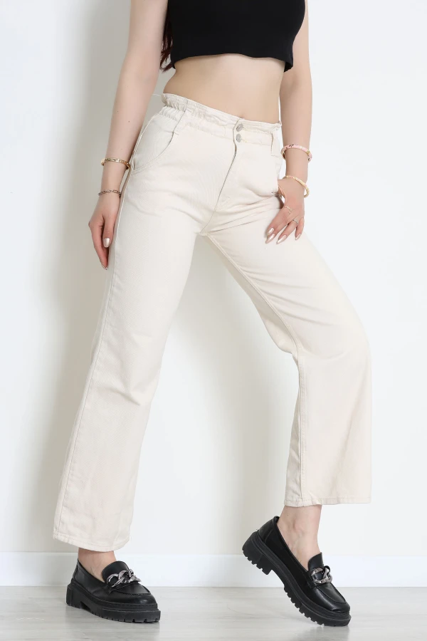 Bel Lastikli Palazzo Kot Pantolon Krem - 405354.2141.