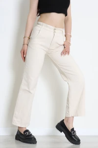 Bel Lastikli Palazzo Kot Pantolon Krem - 405354.2141.