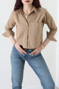 Cepli Crop Poplin Gömlek Sütlükahve - 43951.2131.