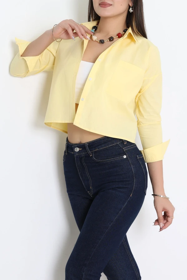 Cepli Crop Poplin Gömlek Sarı - 43951.2131.