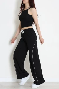 Paça Stoperli 2 İplik Eşofman Altı Siyah - 50058.1857.