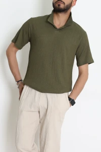 Polo Yaka Bürümcük Erkek Tişört Haki - 70928.1937.