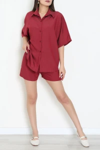 Yarasa Kol Oversize Gömlekli Şortlu Takım Bordo - 71153.701.