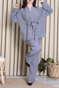Tensel Bağlamalı Kimono Takım Gri - 7120.1254.