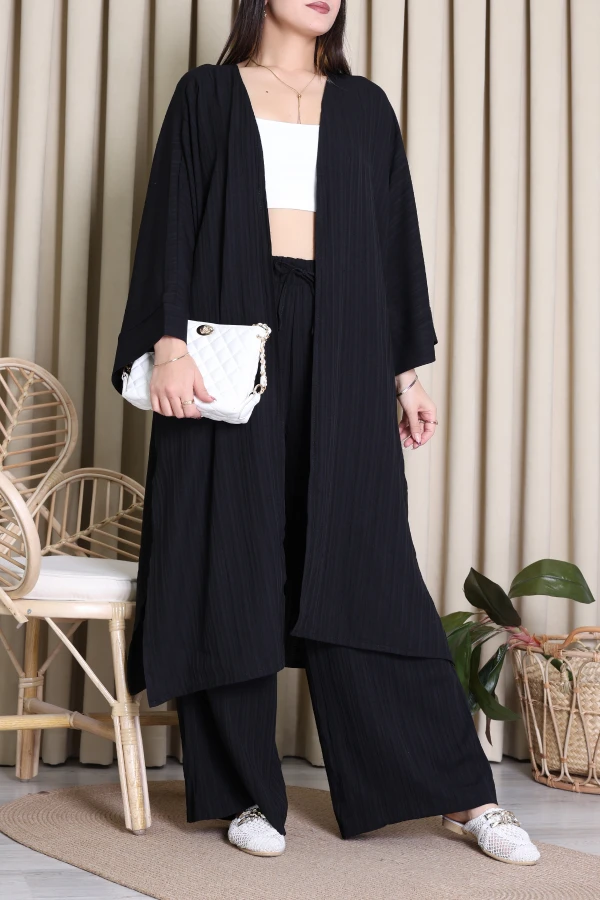 Yan Yırtmaçlı Kimono Takım Siyah - 8066.483.