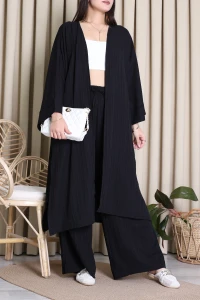 Yan Yırtmaçlı Kimono Takım Siyah - 8066.483.