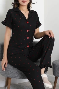 Bürümcük Fırfırlı Pijama Takımı Siyah - 127.1287.