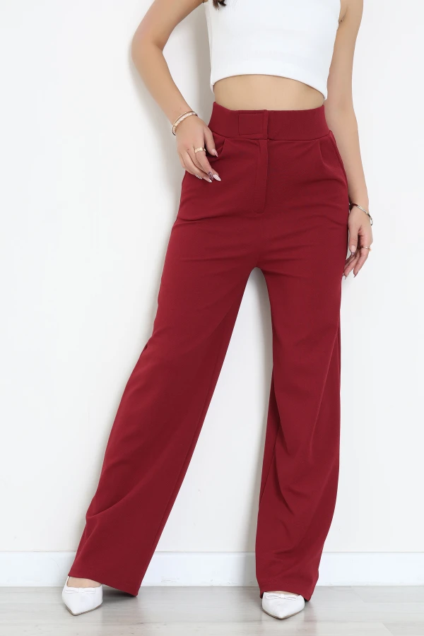 Kemer Cırtlı Krep Pantolon Bordo - 20255.1865.