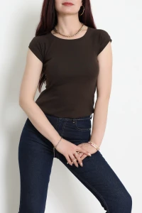 Bisiklet Yaka Penye Tişört Kahve - 21890.200.