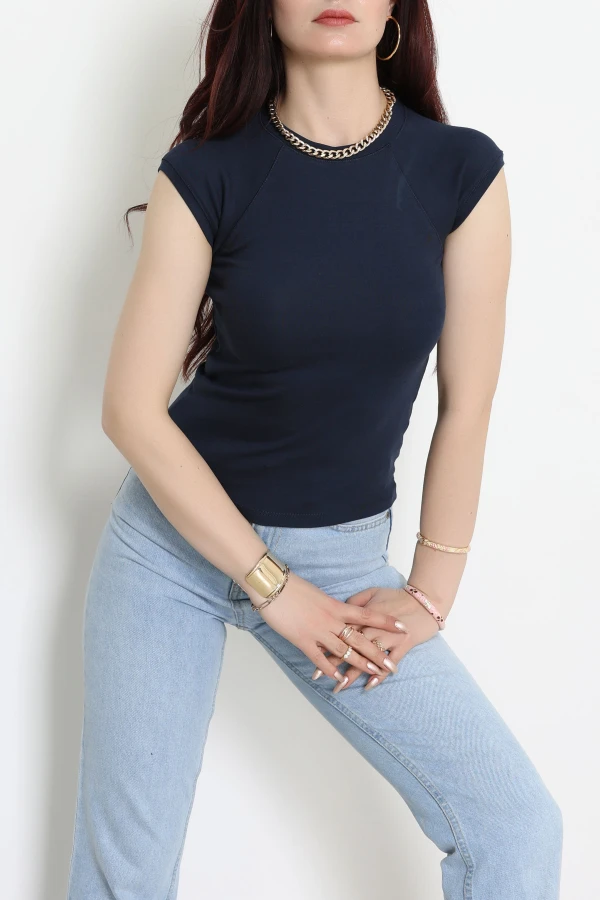 Bisiklet Yaka Penye Tişört Lacivert - 21890.200.