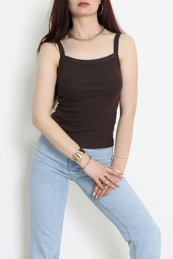 Kareyaka Kalın Askılı Ribana Atlet Kahve - 22018.200.