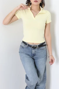 Gömlek Yaka Kısa Kollu Tişört Sarı - 22023.200.