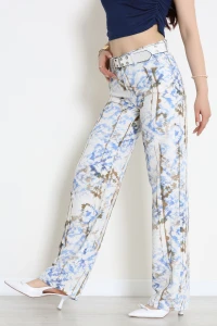 Kemerli Desenli Kot Pantolon Ekru - 3015926.1968.