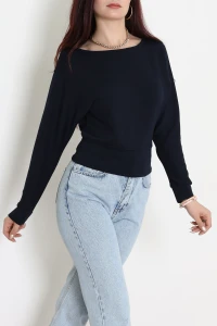 Modal Kumaş Kayık Yaka Bluz Lacivert - 4118.1247.