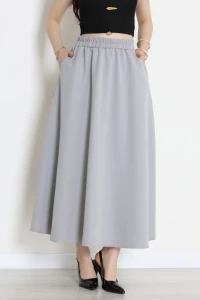Dabıl Kumaş Cepli Etek Gri - 43952.1884.