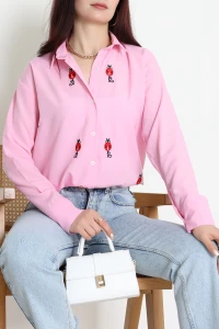 Nakış Detaylı Terıkoton Gömlek Pembe - 43959.2111.