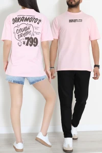 Kompak Penye Baskılı Unisex Oversize Tişört Pembesiyah - 55135.1872.