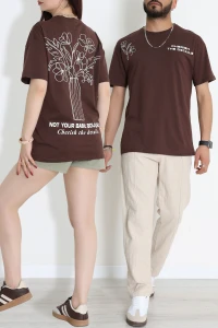 Kompak Penye Baskılı Unisex Oversize Tişört Kahveçiçekli - 55135.1872.