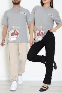 Kompak Penye Baskılı Unisex Oversize Tişört Antikahve - 55135.1872.