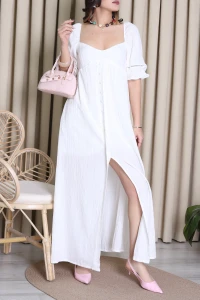 Maxi Boy Gofre Elbise Ekru - 6010.483.