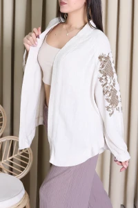 Keten Nakışlı Kimono Taş - 037.2153.