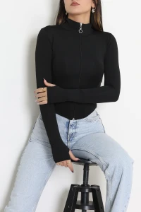 Dalgıç Fermuarlı Parmak Geçmeli Ceket Siyah - 148.2153.