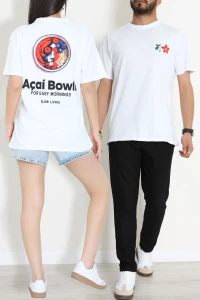 Kompak Penye Baskılı Unisex Oversize Tişört Beyazçiçek - 55135.1872.