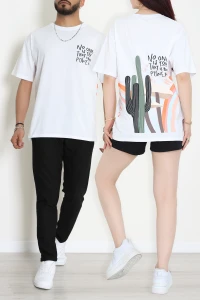 Kompak Penye Baskılı Unisex Oversize Tişört Beyazturuncu - 55135.1872.