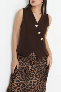 Asimetrik Kesim Astarlı Dabıl Yelek Acıkahve - 32457.1991.