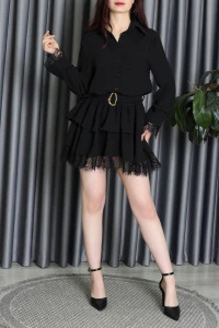 Dantel Detay Gömlek Elbise Siyah - 4199.1247.