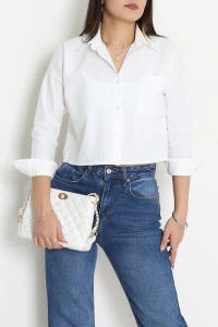 Cepli Crop Poplin Gömlek Beyaz - 43951.2131.