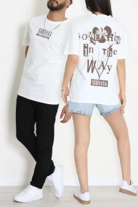 Kompak Penye Baskılı Unisex Oversize Tişört Beyazkahve - 55135.1872.