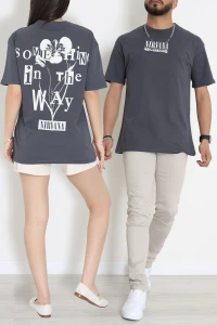 Kompak Penye Baskılı Unisex Oversize Tişört Antrasit - 55135.1872.