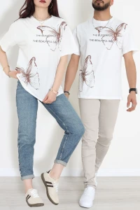Kompak Penye Baskılı Unisex Oversize Tişört Kremkahve - 55135.1872.