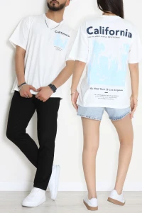 Kompak Penye Baskılı Unisex Oversize Tişört Beyazbebemavi - 55135.1872.