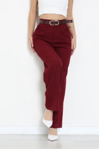 Önden Pileli Dabıl Kumaş Kemerli Pantolon Bordo - 71206.1920.