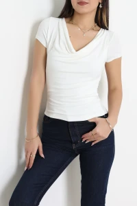 Degaje Yaka Penye Kumaş Bluz Ekru - 71422.1748.