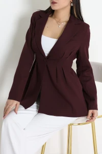 Belden Pensli Tek Düğme Blazer Ceket Mürdüm - 71437.1991.