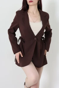 Yanları Bağlamalı Blazer Ceket Kahve - 71439.1991.