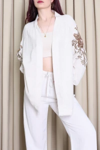 Keten Nakışlı Kimono Taşkelebek - 037.2153.