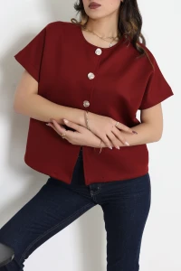 Scuba Kumaş Gold Düğmeli Ceket Bordo - 32456.2023.