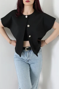 Scuba Kumaş Gold Düğmeli Ceket Siyah - 32456.2023.