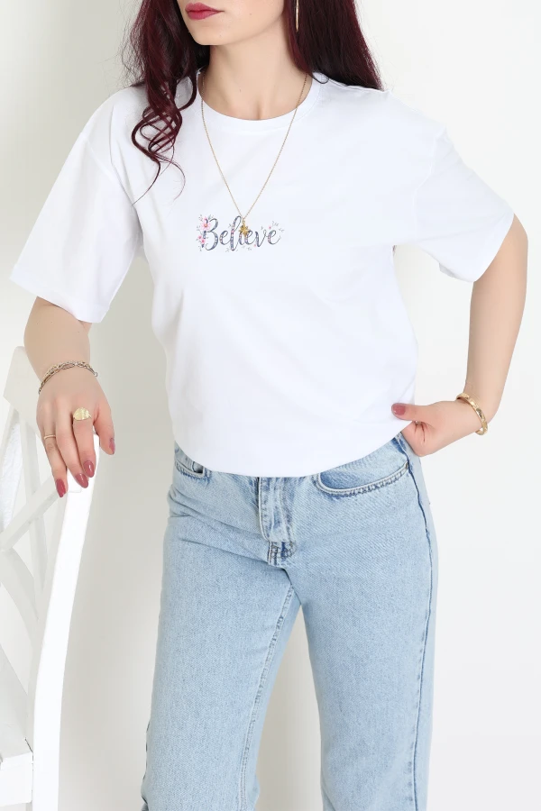 Baskılı Penye Tişört Beyazçiçek - 41305.0034.