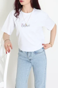 Baskılı Penye Tişört Beyazçiçek - 41305.0034.