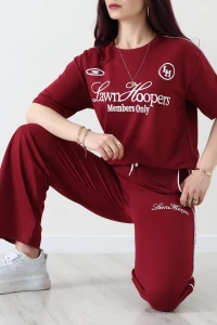 2 İplik Biyeli Baskılı Eşofman Takımı Bordo - 52265.1005.